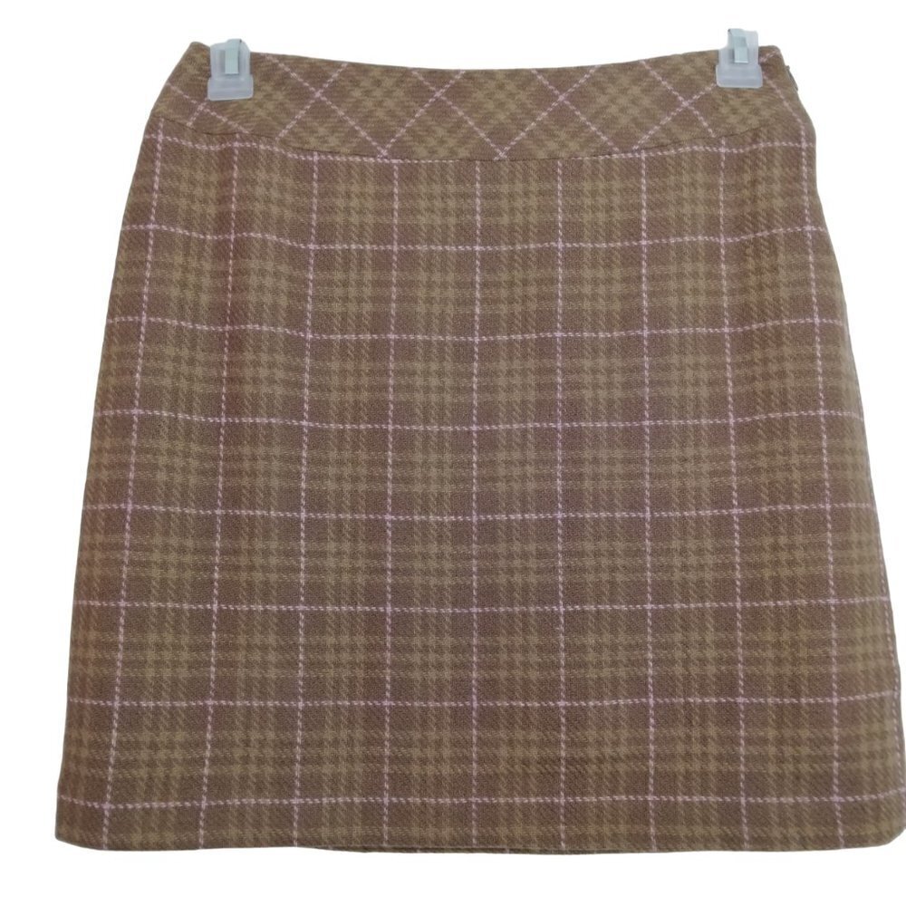 Ann Taylor Loft | Plaid Wool Mini Skirt Tan & Pink | Size 6